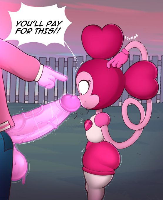 bootydox huge_cock imminent_rape imminent_sex nervous_expression pink_glow pink_steven spinel_(steven_universe) steven_quartz_universe steven_universe stretching_arms