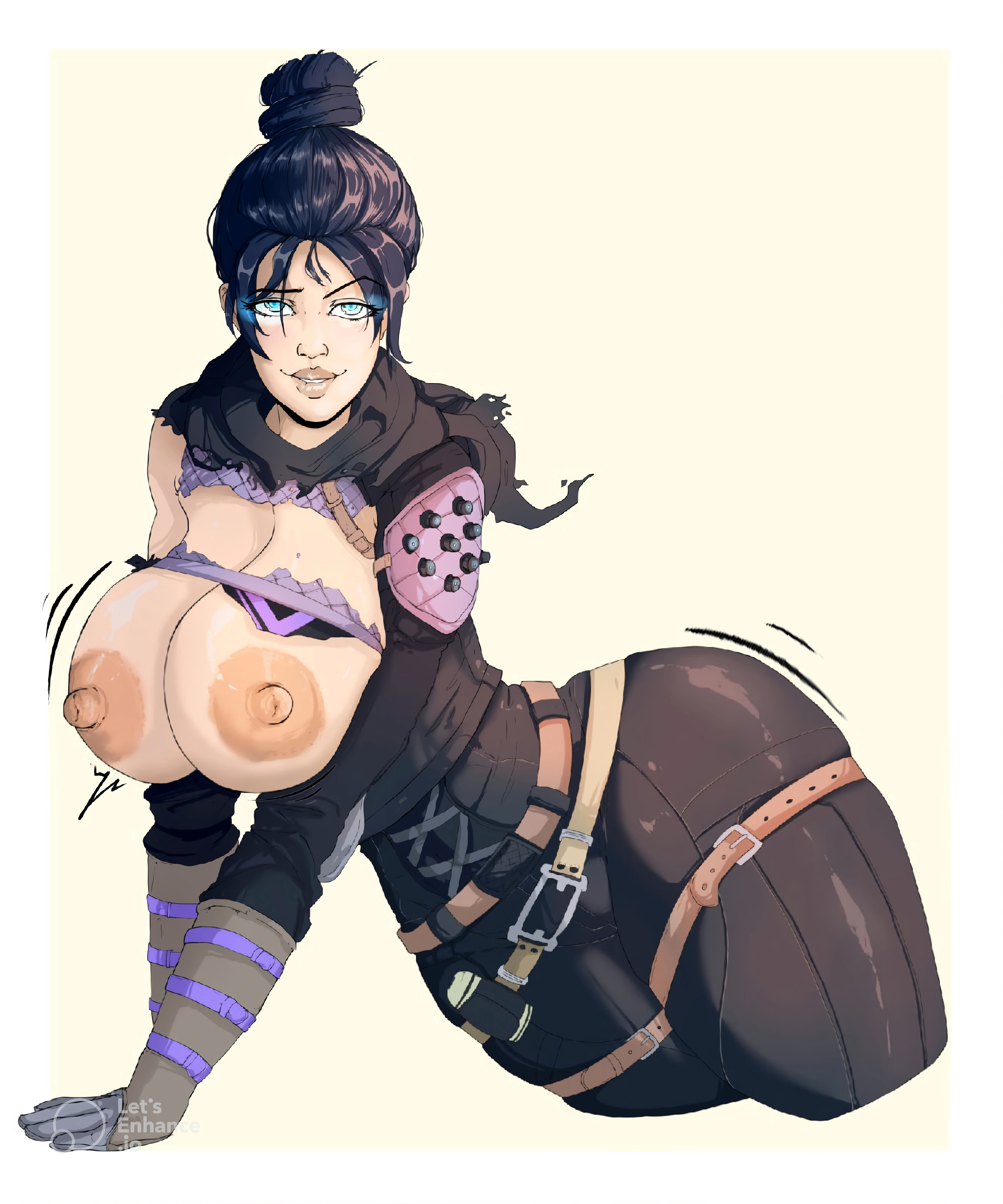 1girls, 2d, alternate breast size, apex legends, ass, ass expansion, belt, big ass, big breasts, big butt, big hips, big nipples, big thighs, black hair, blue eyes, body transformation, bottom heavy, breast expansion, breast growth, breast growth (enlargement), breast press, breast squish, breasts, breasts out, breasts outside, bubble ass, bubble butt, bursting breasts, bursting butt, bursting clothes, eyebrows visible through hair, female, figure transformation, gigantic ass, gigantic butt, growth, hourglass figure, huge ass, huge breasts, huge butt, huge nipples, large areolae, looking at another, massive ass, massive breasts, massive butt, nipple bulge, nipples, outgrowing clothes, presenting, ripped clothing, simple background, skin tight, stretched clothing, thick, thick ass, thick hips, thick legs, thick thighs, thigh expansion, tight clothes, tight clothing, tight fit, tight pants, tight skirt, tights, transformation, unknown artist, wraith (apex legends)