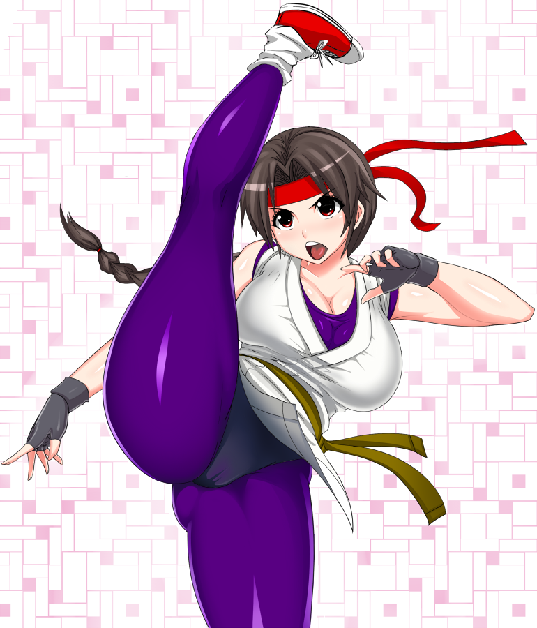 1girls angry art_of_fighting ass big_breasts braid breasts cameltoe cleavage curvy curvy_female curvy_figure curvy_thighs dougi female fingerless_gloves flexible girl gloves headband high_kick karate_gi kicking king_of_fighters large_breasts legs legwear loose_socks okyou one_leg_up open_mouth panties purple_legwear purple_shirt ryuuko_no_ken shirt shoes sneakers snk socks solo spandex standing standing_on_one_leg thick_legs thick_thighs tied_hair tight tight_clothing tight_pants tights yuri_sakazaki