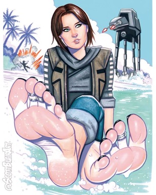 1girls arched_soles barefoot beach black_nail_polish black_nails black_toenail_polish black_toenails brown_hair feet female female_only foot_fetish foot_focus fully_clothed green_eyes jyn_erso lucasfilm painted_nails painted_toenails pink_soles scott_blair soles star_wars toenail_polish toenails toes wet_feet wrinkled_soles