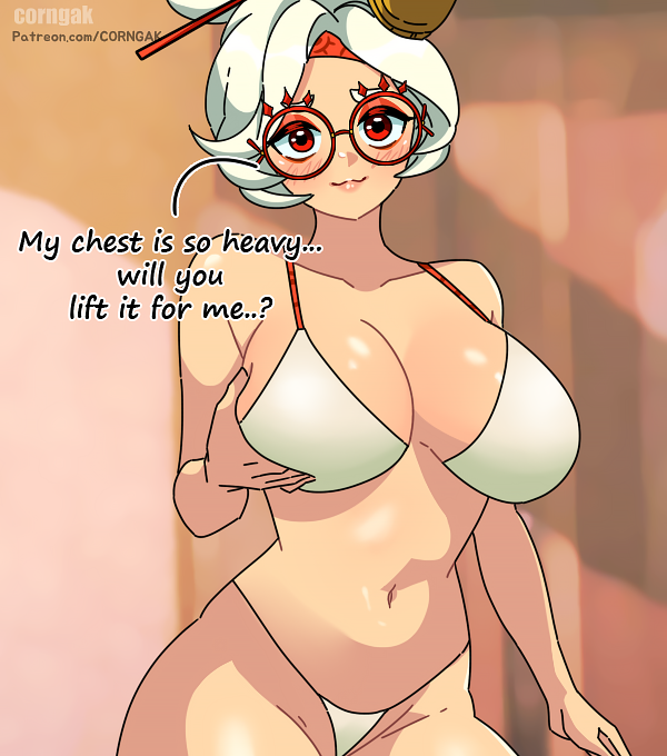 1girls big_breasts bikini blush cleavage corngak curvy curvy_female glasses grabbing_own_breast light-skinned_female patreon_link patreon_url patreon_username purah purah_(tears_of_the_kingdom) red_eyes smile talking_to_viewer tears_of_the_kingdom text the_legend_of_zelda the_legend_of_zelda:_tears_of_the_kingdom watermark white_hair