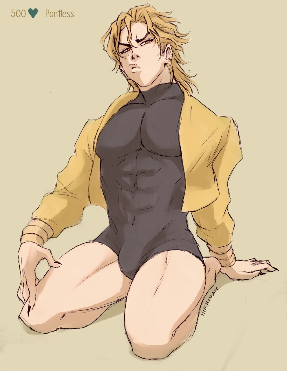 1boy blonde_hair bulge_through_clothing dio_brando jojo's_bizarre_adventure male male_only nikkiyan pantless pantsuyan solo stardust_crusaders