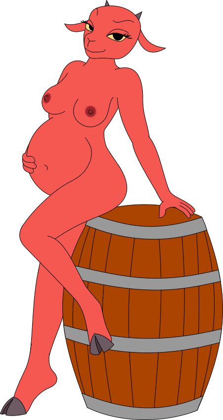 4_fingers anthro az345g barrel black_eyes bovid breasts caprine female fingers fur goat hooves horn judas_and_jesus mammal mary_magdalene nipples nude_female pink_body pink_fur pose pregnant pregnant_female short_tail solo tail yellow_sclera