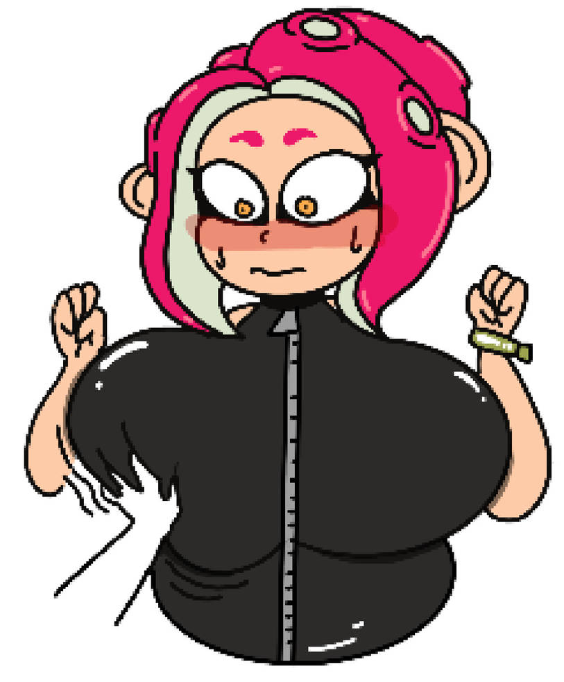 agent 8 (octo expansion), agent 8 (splatoon), alternate breast size, big breasts, breast grab, breasts, breasts bigger than head, clothed, female, female only, huge breasts, octoling, octoling girl, patricia (splatoon), splatoon, splatoon (series), splatoon 2, splatoon 2: octo expansion, theslashfive