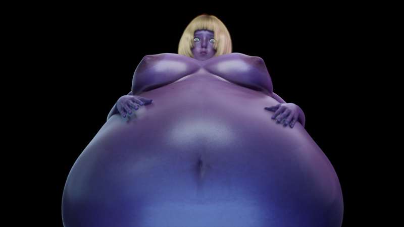 aged_up big_stomach blueberry_inflation breasts inflation purple_skin violet_beauregarde