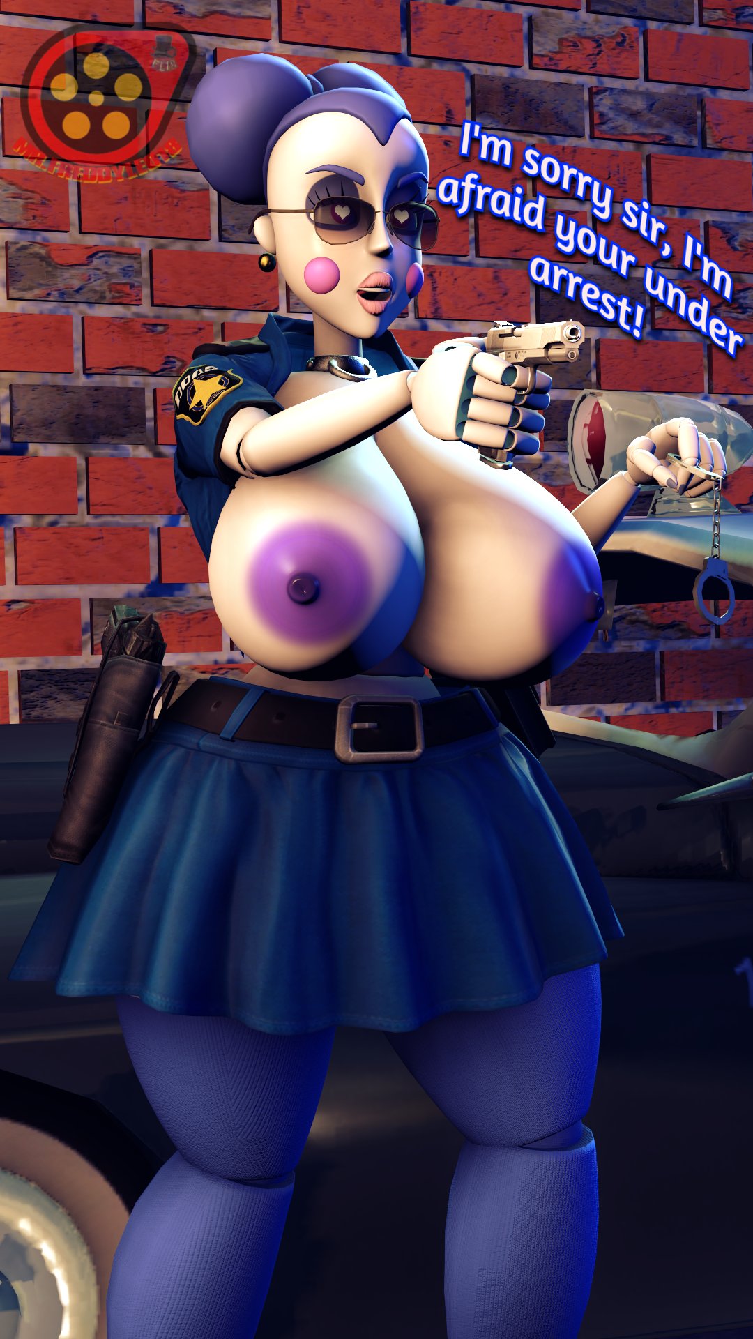 3d 3d_(artwork) 3d_model ballora ballora_(fnafsl) ballora_(spiderjunior10) barely_clothed big_ass big_breasts breasts_out female female_only five_nights_at_freddy's five_nights_at_freddy's:_sister_location fnaf freddyleo gun officer police_uniform policewoman robot robot_girl scottgames sister_location spiderjunior10