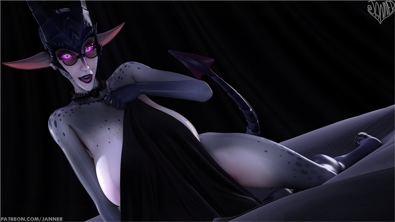 3d 3d_(artwork) breasts couch covering_breasts cow_ears eda_ul'naireem_(janner3d) elf_ears eye_glow female female_focus female_only freckles freckles_on_breasts freckles_on_shoulders glasses glowing glowing_eyes grey_skin high_resolution highres horn hourglass_figure huge_breasts jessica_anner laying_on_couch lipstick looking_at_viewer naked naked_female necklace purple_eyes scale scales seductive seductive_look solo solo_female solo_focus tagme tail thick thick_thighs thighs wide_hips