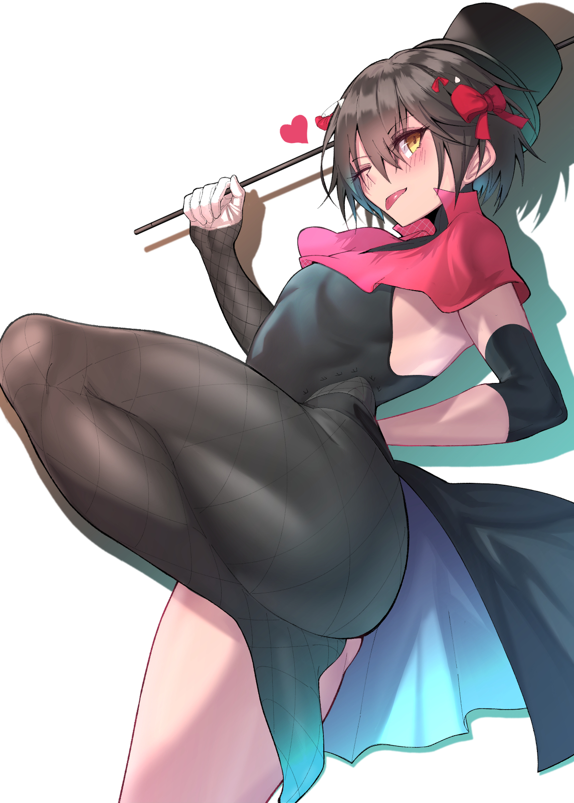 :p, 1boy, 2023, bigpapapickle, black hair, blush, dark hair, eyebrows visible through hair, femboy, femboy only, leg up, looking at viewer, magician, magician hat, male, mametei, mashiro (nijisanji), mashiro meme, nijisanji, one eye closed, side view, simple background, solo, thick thighs, thighs, tongue, tongue out, twink, virtual youtuber, white background, wink, winking at viewer, yellow eyes