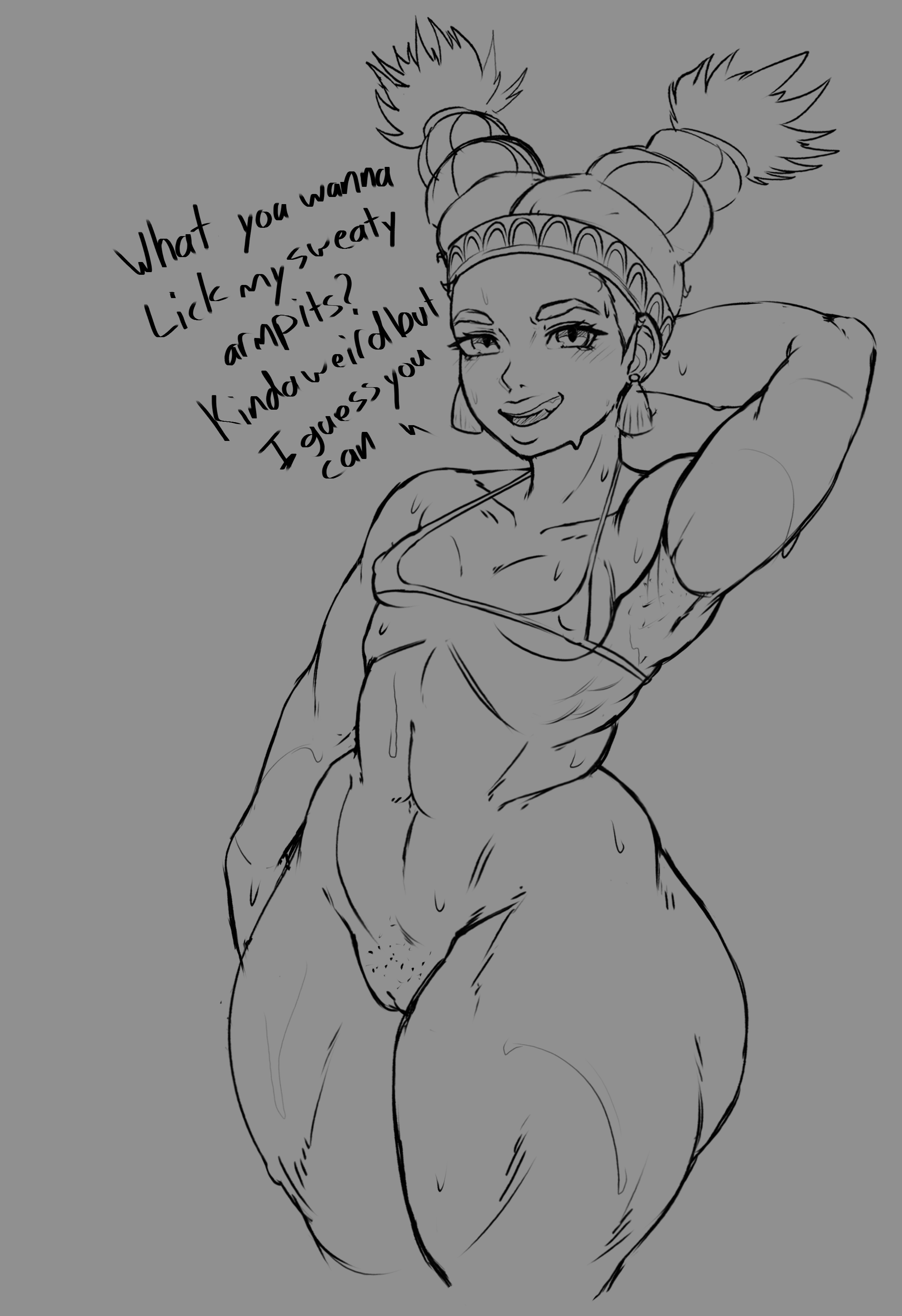 1girls, abs, arm up, armpit sweat, bottom heavy, bottomless, bottomless female, breasts, capcom, english text, female, latina, lily hawk, micro bikini, sketch, slushiebest, small breasts, street fighter, street fighter 6, sweat, sweatdrop, sweating, thick thighs