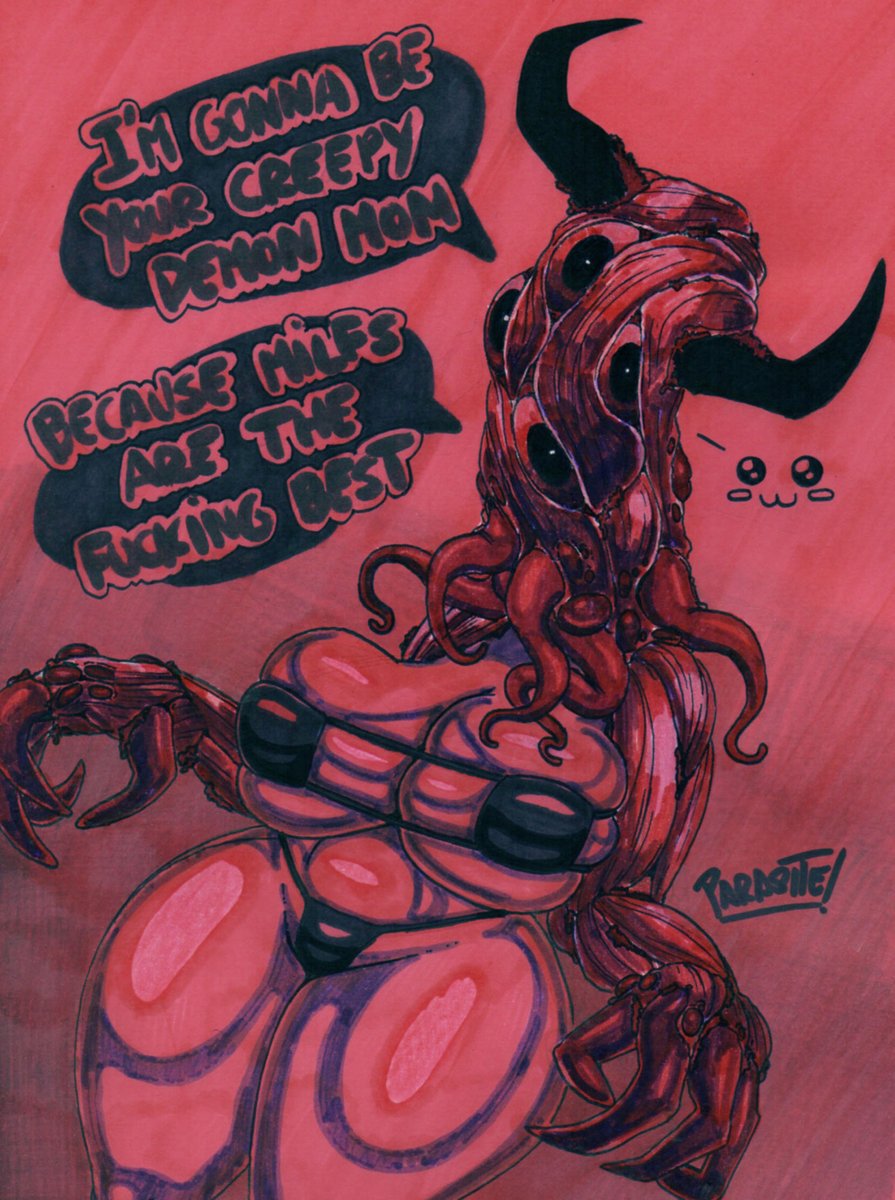 1girls big_breasts bikini bikini_bottom bikini_top demon dialogue eldritch_horror female female_only horns horror horror_(theme) kinda_wholesome large_breasts milf monster multi_eye nightmare_waifu oc original original_character parasitedeath parasiteterror red_body red_skin solo solo_female solo_focus speech_bubble tentacle text text_bubble thick_thighs thighs wide_hips