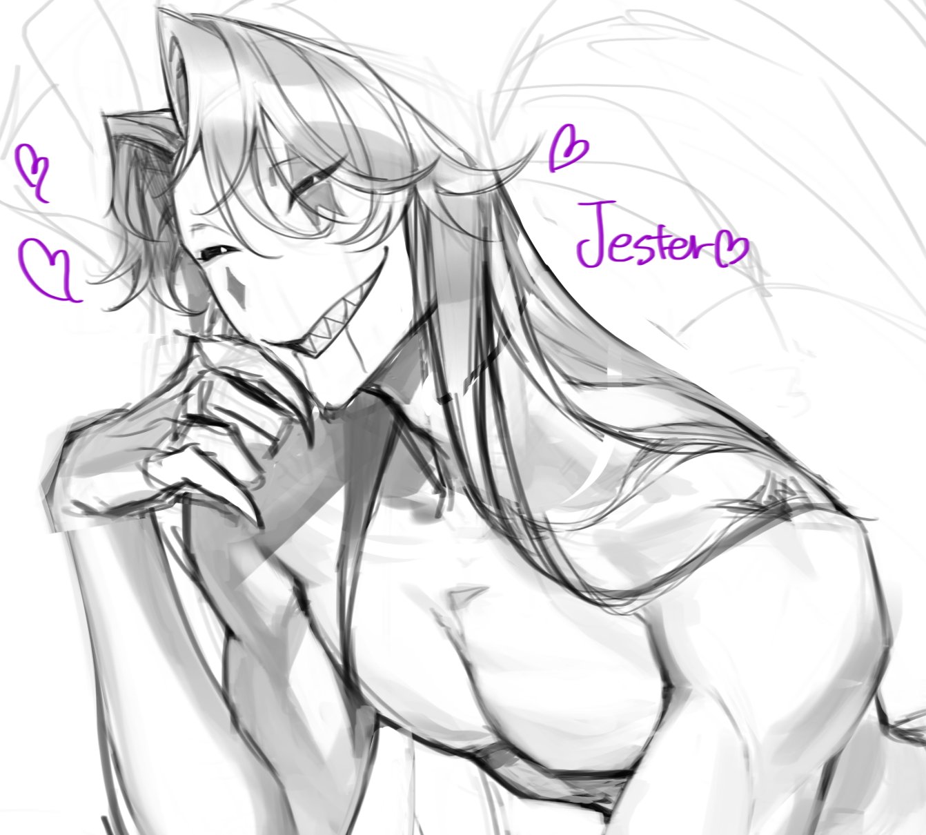 1boy, attractive male, hyun4 da, jester (the freak circus), male, male only, nude breasts, smiling at viewer, smiling male, solo, solo focus, solo male, the freak circus