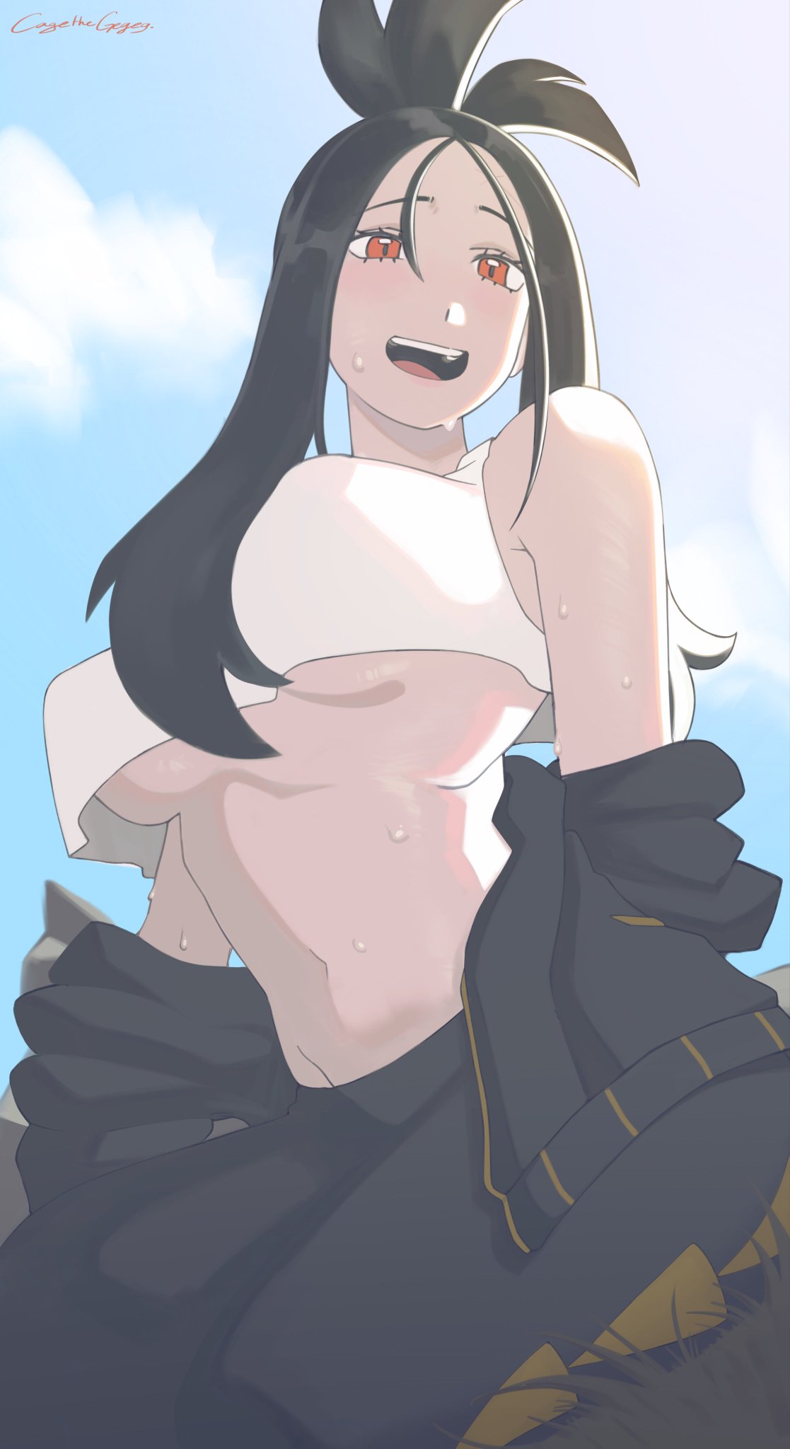 cagethegegeg, dendra (pokemon), pokemon, pokemon sv, sweat, tagme, underboob