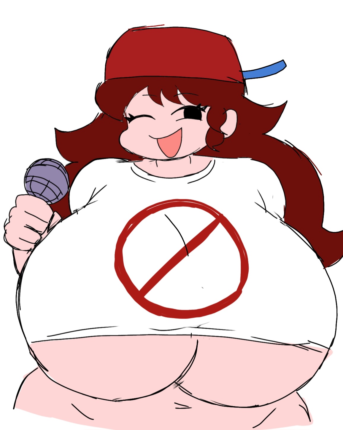 :d, auburn hair, big breasts, boyfriend (friday night funkin) (cosplay), clothing swap, fnf, friday night funkin, girlfriend (friday night funkin), hat, looking at viewer, momiji (artist), smile, tagme, wink, winking at viewer
