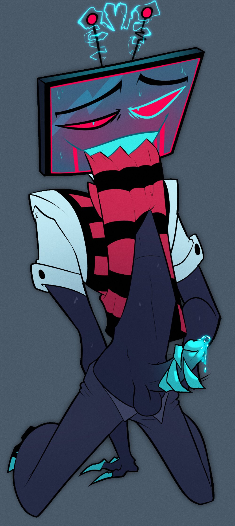 1boy, bara, better version, biting cloth, biting clothes, biting clothing, biting shirt, clothed masturbation, gay, hazbin hotel, hazbin hotel (season 2), hellaverse, kotomakesweird, male only, masturbating, masturbation, shirt in mouth, shirt in teeth, shirt lift, shirt pull, shirt up, spindlehorse toons, tv, tv head, tv screen, vivienne medrano, vox, vox (hazbin hotel), yaoi