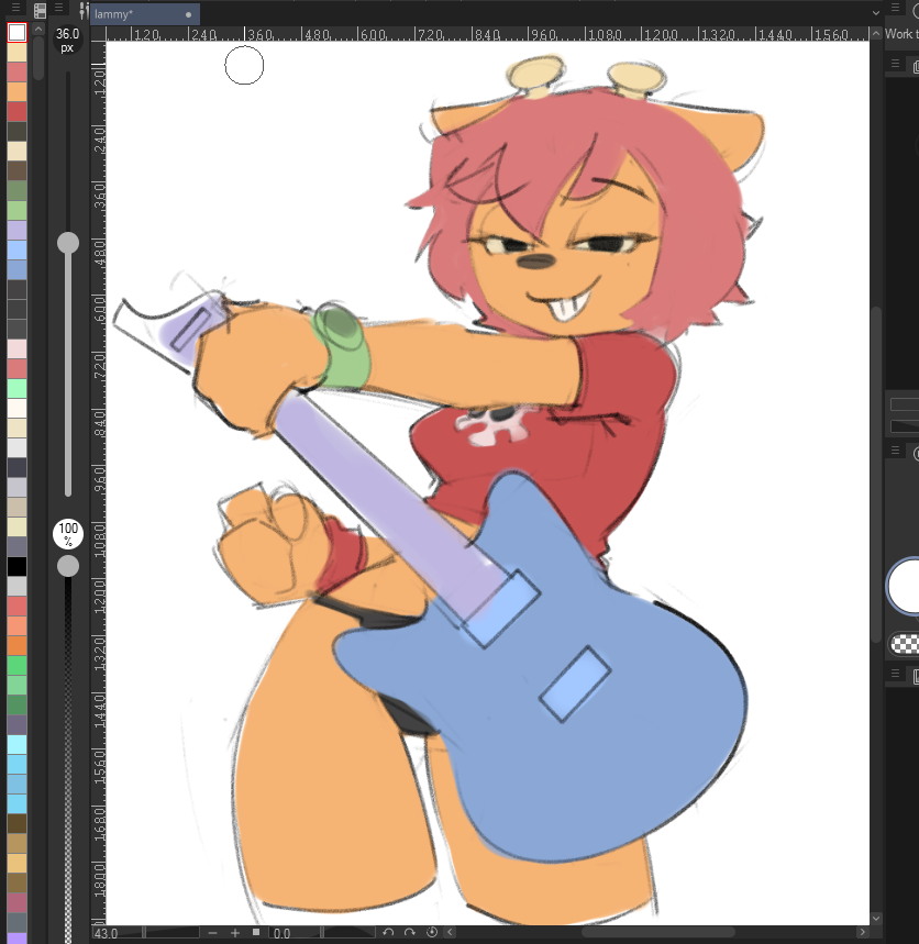 black panties, cadmio, fanart, furry, guitar, lamb, lammy lamb, orange body, orange fur, panties, parappa da rappa, parappa the rapper, red hair, red shirt, shirt, short hair, um jammer lammy, underwear, white background