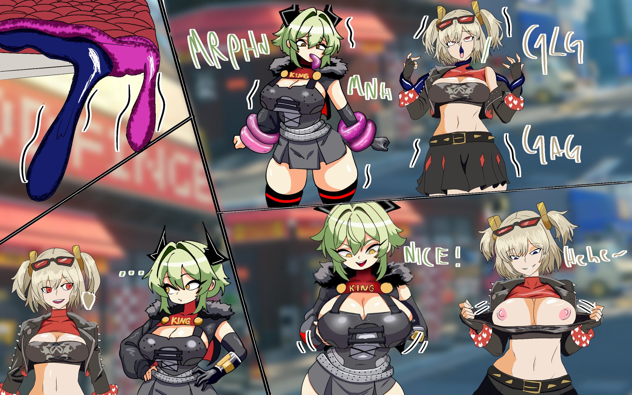 2girls, ahe gao, big breasts, burnice white, caesar king, caesar king (zenless zone zero), comic, possession, short hair, slime, yuri, zenless zone zero, zzz