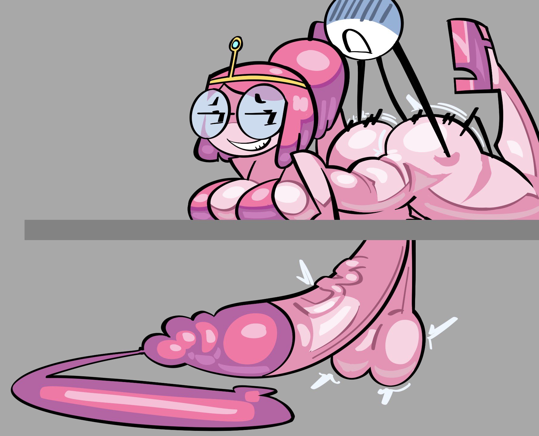 1boy, 1futa, adventure time, anal, anal sex, ass, balls, bikini, bottomless, breasts, clothed, clothing, cum, cum in condom, erection, futa focus, futa penetrated, futanari, glasses, huge cock, humanoid, humanoid penis, hung bottom, looking at partner, looking back, lottieplus, male, male on dickgirl, male on futa, mostly nude, not henry, on stomach, penis, pink bikini, pink hair, ponytail, princess, princess bubblegum, prone bone, sex, smug, smug face, smug grin, source request, stickman, tagme, tied hair