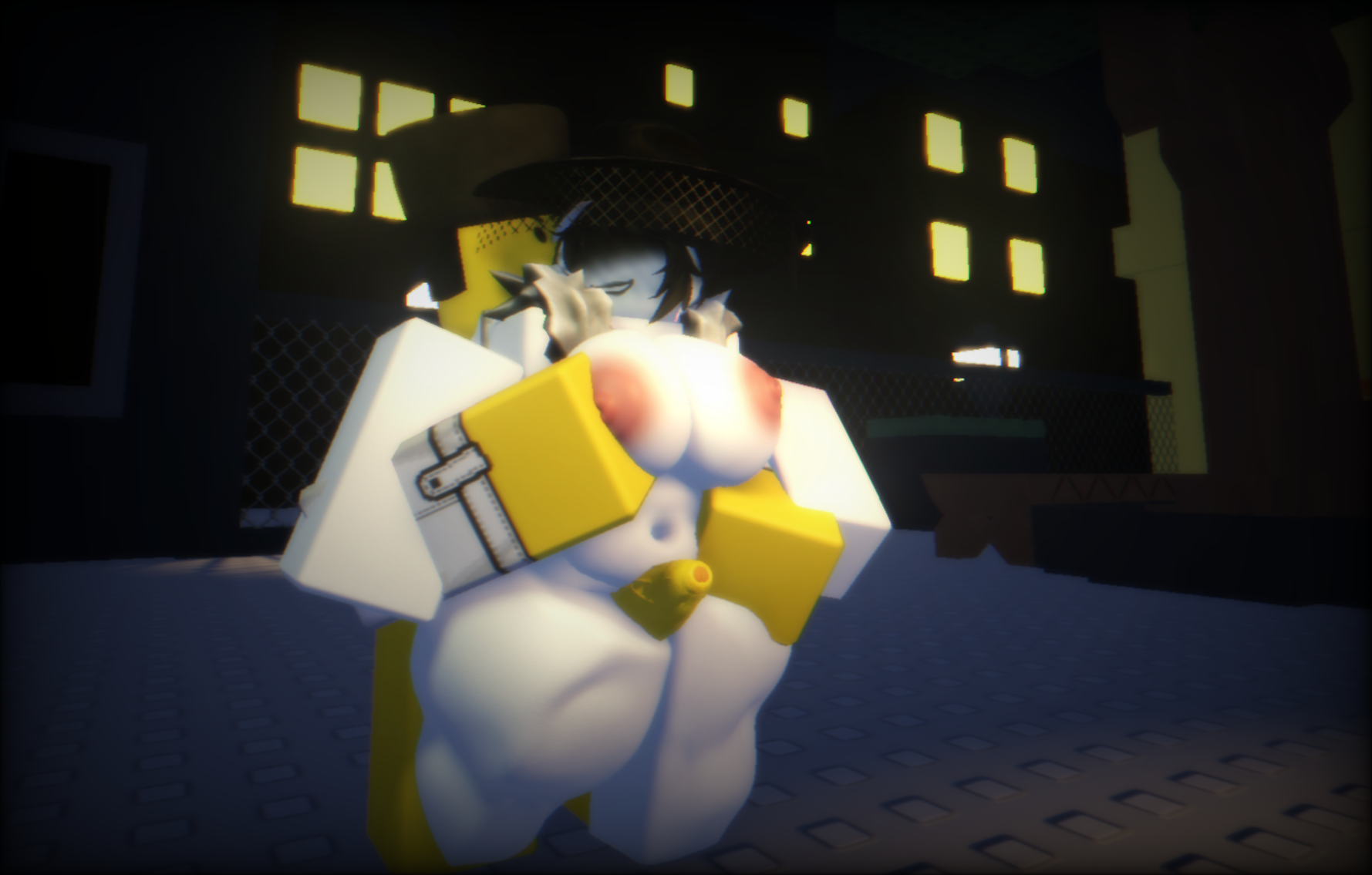 1boy, 1girls, 3d, between thighs, female, forsaken (roblox), jane doe (forsaken), noir jane doe (forsaken), roblox, roblox game, roblox studio, robloxian, self upload, slutmoth, soldier (forsaken), tagme