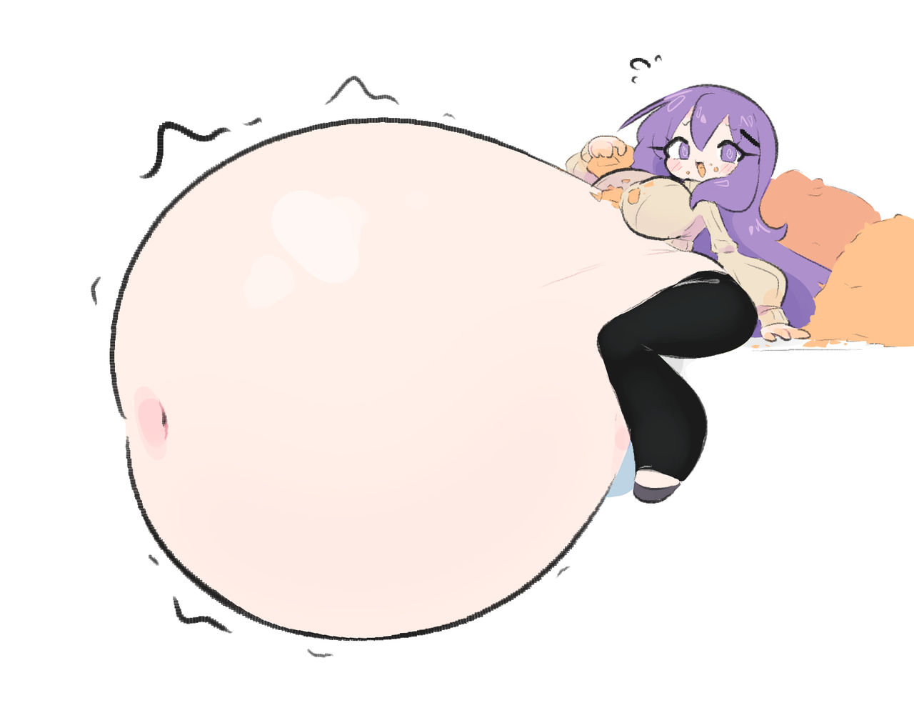 belly expansion, belly inflation, chips (food), doki doki literature club, huge belly, huge breasts, hyper belly, o-bisu, stuffed belly, stuffing, yuri (doki doki literature club)