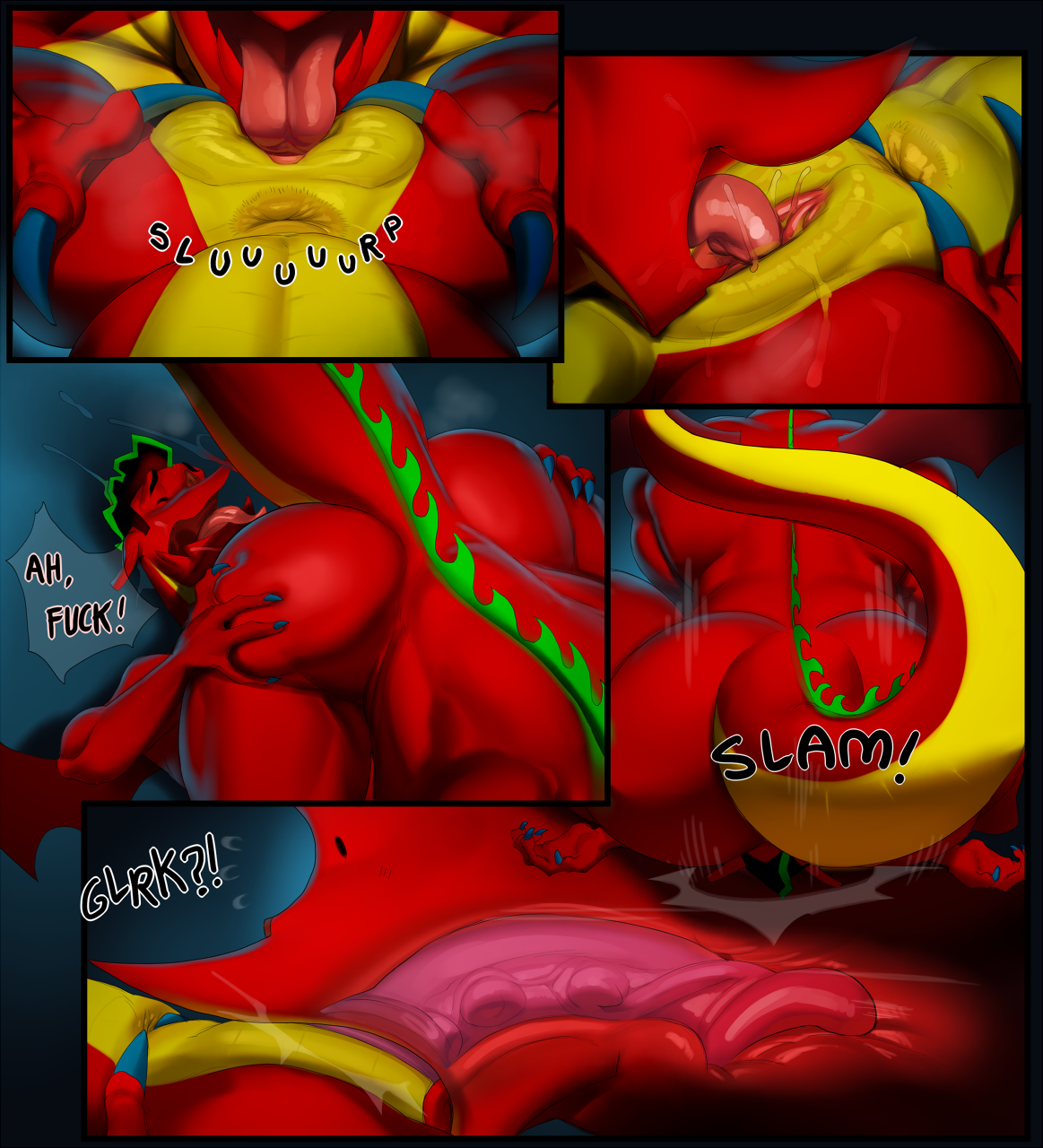 2020, american dragon: jake long, anal, animal genitalia, anthro, anthro on anthro, anus, ass, deepthroat, disney, dragon, duo, english text, facesitting, fellatio, gay, genital slit, genitals, hi res, jake long, justmegabenewell, male, male only, male/male, muscular, muscular male, open mouth, oral, penile, penis, red body, rimming, selfcest, sex, slit, slit licking, spread anus, spreading, square crossover, text, yaoi