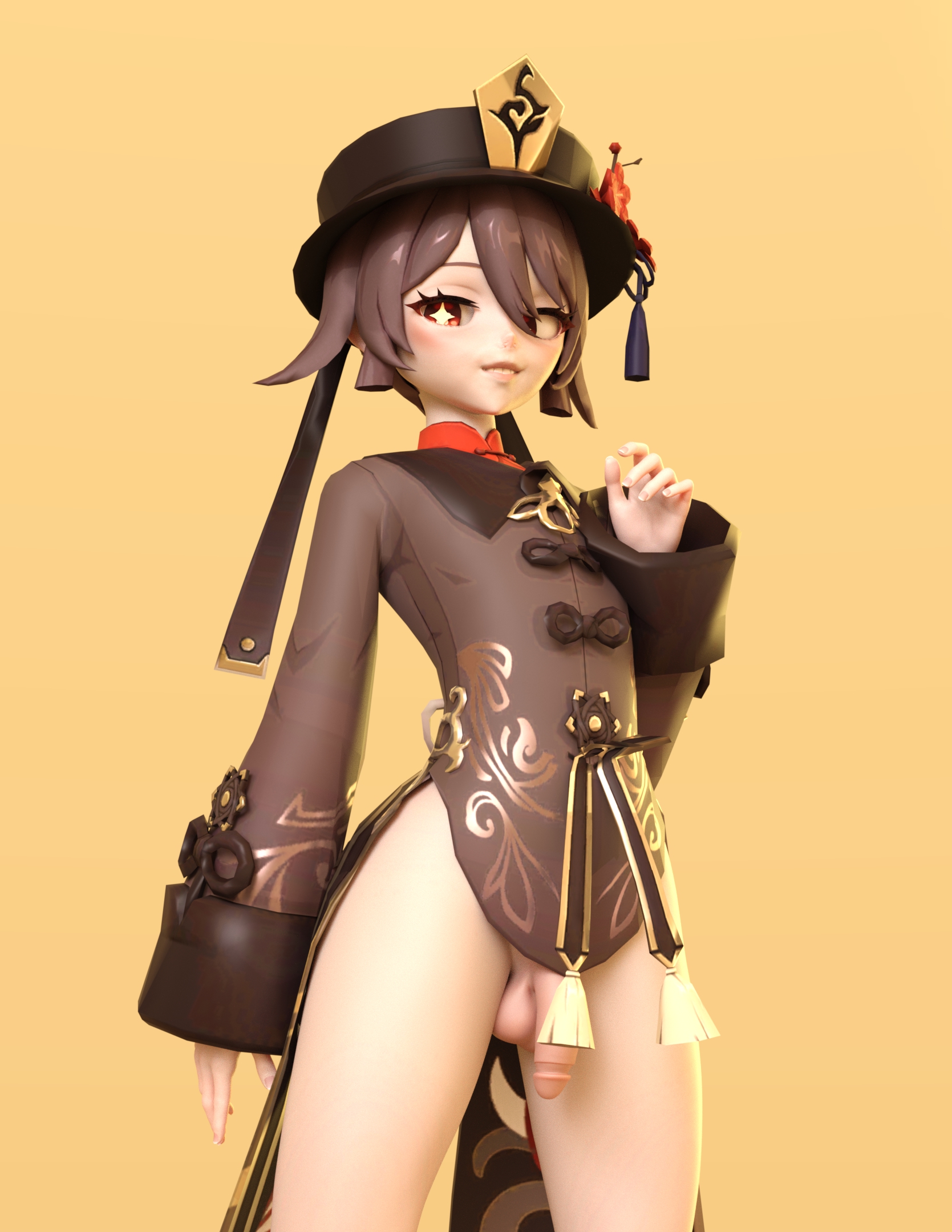 3d, 3d (artwork), 3d artwork, 3d model, 3d render, 3dcg, big penis, cock, daz studio, daz3d, dick, femboy, femboy chest, femboy/male, feminine body, genderbent, genderswap, genshin impact, half naked, half-dressed, hu tao (genshin impact), humor, male, male/male, naked, penis, rule 63, rule63, slim male, small penis, thicc thighs, zazkinkart