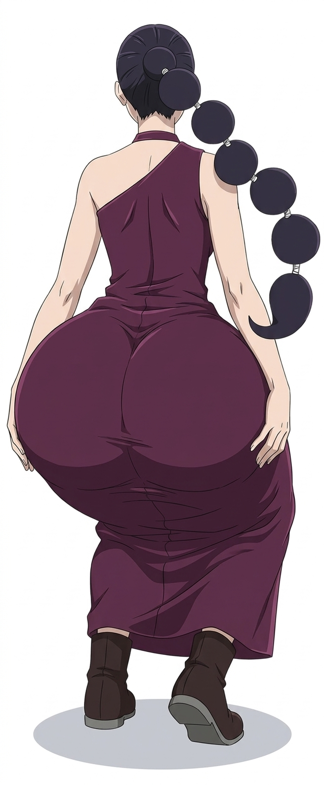 1girls, ai generated, back view, big ass, clothed, crouching female, dress, gemini, jujutsu kaisen, light-skinned female, remi (jujutsu kaisen), screenshot edit, thick ass