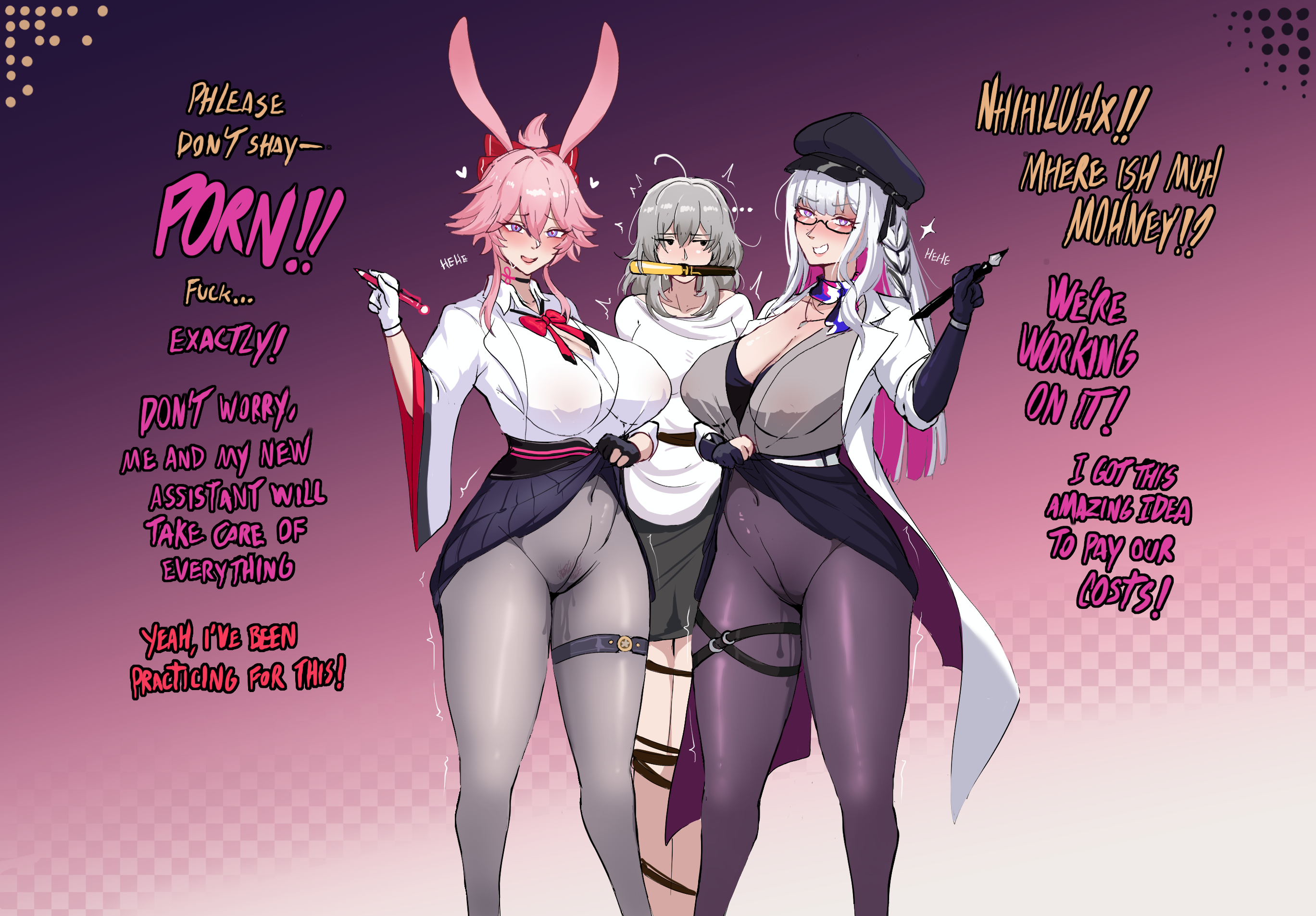 1girls, 2futas, cielobivolta, evanescia (honkai: star rail), futa on female, futanari, honkai (series), honkai: star rail, mihoyo, nihilux (honkai: star rail), pantyhose, stelle (honkai: star rail), wet panties