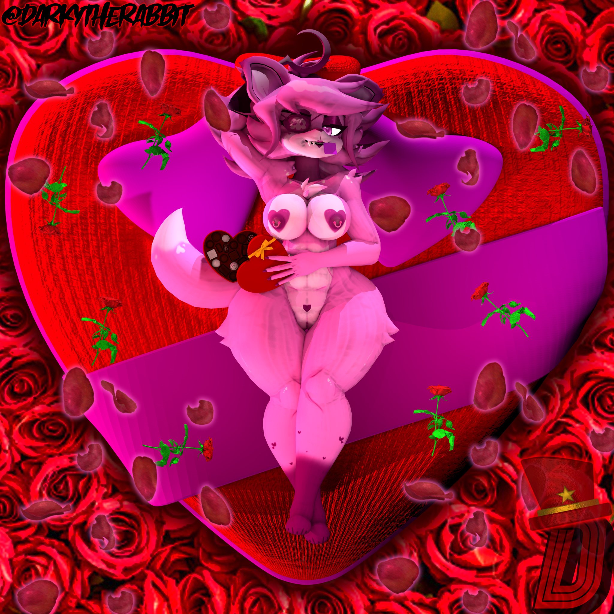 1girls, 3d, 3d (artwork), anthro, areolae, artist logo, artist name, big breasts, breasts, cally3d, clazzey, cryptiacurves, curvy, darkytherabbit, fazclaire's nightclub, female, female only, fexa, fexa (cryptia), five nights at freddy's, flower, flower petals, flowers, fnaf, foxy (cally3d), foxy (fnaf), fredina's nightclub, furry, hi res, hourglass figure, nipple piercing, nipples, piercing, pink fur, pussy, scottgames, solo, thick thighs, valentine's day, voluptuous, wide hips