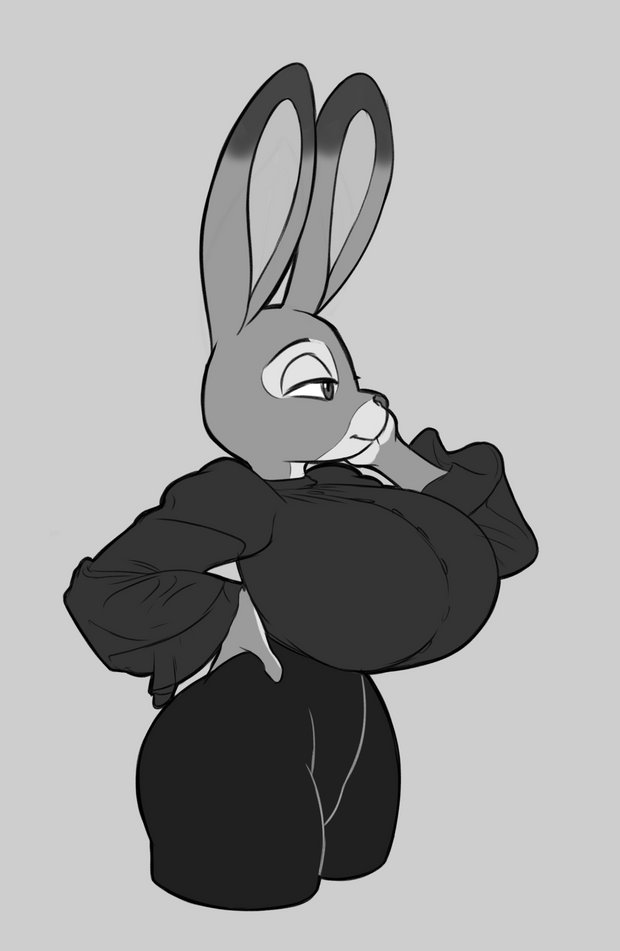 alternate breast size, anthro, big breasts, breasts, clothed, clothing, female, furry, furry only, huge breasts, judy hopps, lagomorph, rabbit, rabbit ears, rabbit girl, seii3, solo, thick thighs, tight pants, zootopia, zootropolis