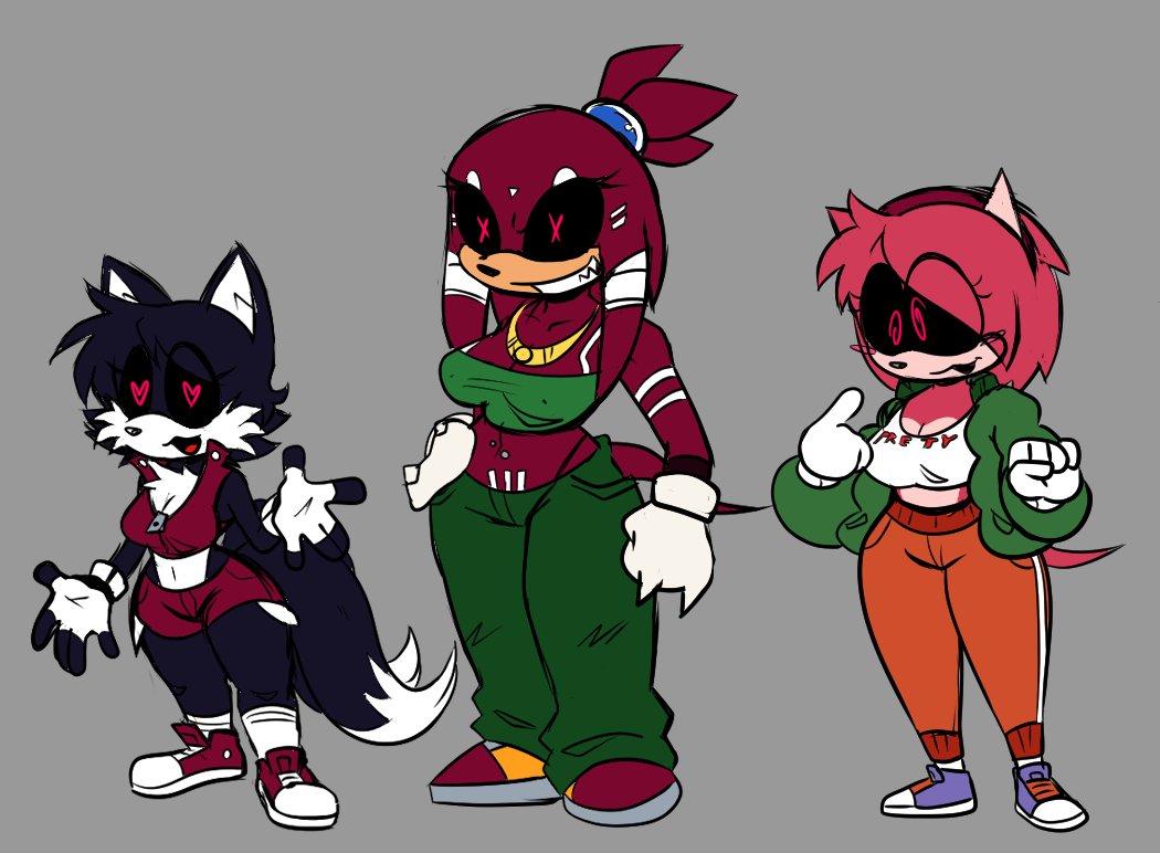 3girls amy.exe amy_rose big_breasts black_sclera bra cleavage fingerless_gloves fnf fnf_mod fnf_mods friday_night_funkin friday_night_funkin_mod genderswap_(mtf) gloves heart-shaped_pupils hedgehogs_slutty_collection horaco jewelry knuckles.exe knuckles_the_echidna mobian multiple_girls pants rule_63 shoes shorts sonic.exe_(series) sonic_(series) sonic_the_hedgehog_(series) swirly_eyes tagme tails tails.exe tailsko.exe thehoraco thick_thighs x-shaped_pupils