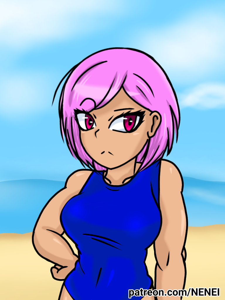 beach blue_clothes bodysuit girly kele_(nenei) nenei original pink_eyes pink_hair