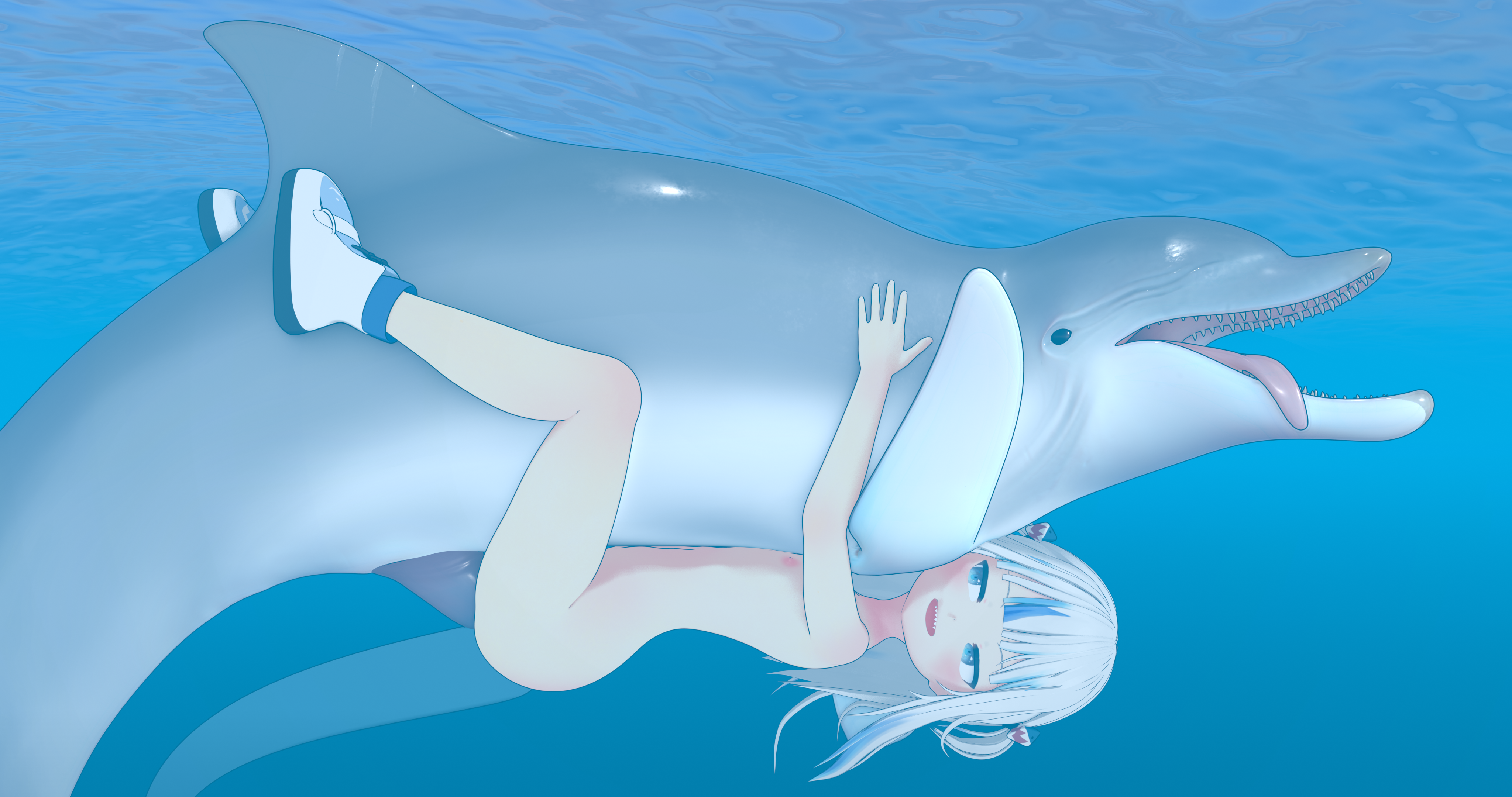 3d, cetacean, dolphin, female, gawr gura, hololive, hololive english, hololive myth, interspecies, male, missionary, missionary position, penis, size difference, tapering penis, underwater, virtual youtuber, zoophilia