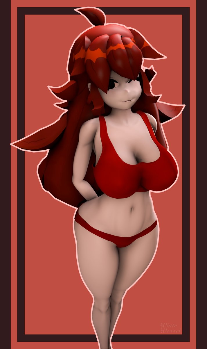 1girls, 3d, 3d model, alternate version available, auburn hair, big breasts, bra, breasts, female, friday night funkin, girlfriend (friday night funkin), girlfriend (shadsterwolf), light skin, light-skinned female, long hair, one eye closed, panties, red bra, red hair, red panties, sfm, shadsterwolf, smile, solo female, thick thighs, vrchat avatar, vrchat model, whiteweasel, wink, winking at viewer