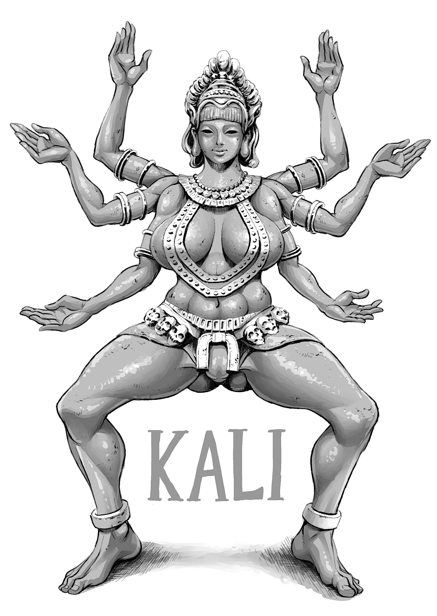 1girls bare_shoulders barefoot big_breasts bimbo black_and_white bracer busty curvy dark-skinned_female dark_skin deity double_deck eyelashes female female_only front_view hindu_mythology humanoid kali living_statue looking_at_viewer multi_arm multi_limb pose posing public_domain saliva simple_background sketch solo spread_legs spreading standing thick_thighs tongue_out voluptuous wide_hips