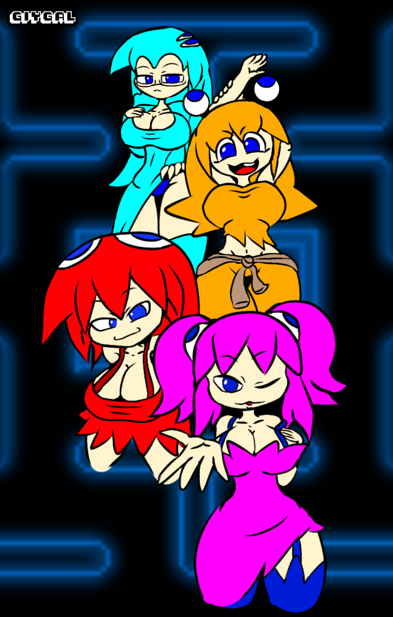 4girls blinky_(pac-man) clyde_(pac-man) female female_only giygal inky_(pac-man) multiple_girls pac-man_(series) pac-man_ghost_dance_(minus8) pinky_(pac-man)