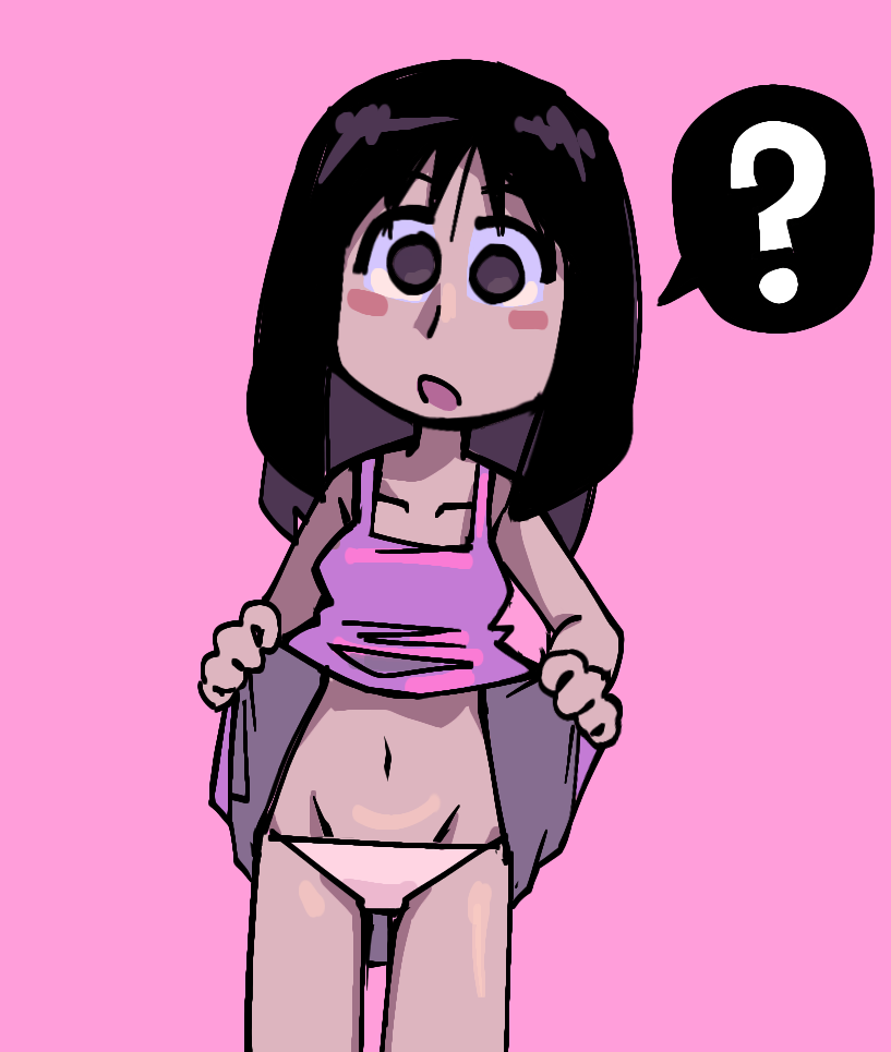 1girls ? azumanga_daiou belly_button black_hair blush blushing blushing_at_viewer confused confused_expression confused_face confused_look cute dress_lift dress_pull female female_only female_solo lifting_own_clothes looking_at_viewer navel open_mouth osaka_ayumu_kasuga panties self_exposure shirt_lift simple_background solo solo_female solo_focus text_bubble