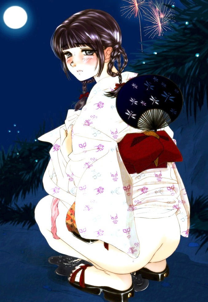 ass bangs blunt_bangs blush blush_lines blushing blushing_at_viewer butt butt_crack clothing_lift embarrassed fan female female_focus female_only fireworks full_moon japanese_clothes kimono kimono_lift looking_at_viewer looking_back looking_back_at_viewer moon night obi outdoor_pee outdoors panties panties_down peeing peeing_on_ground sandals sitting_pee solo solo_female solo_focus squat squatting tagme traditional_clothes uchiwa urinating urinating_female urination urine urine_on_ground urine_pool urine_stream yukata zouri