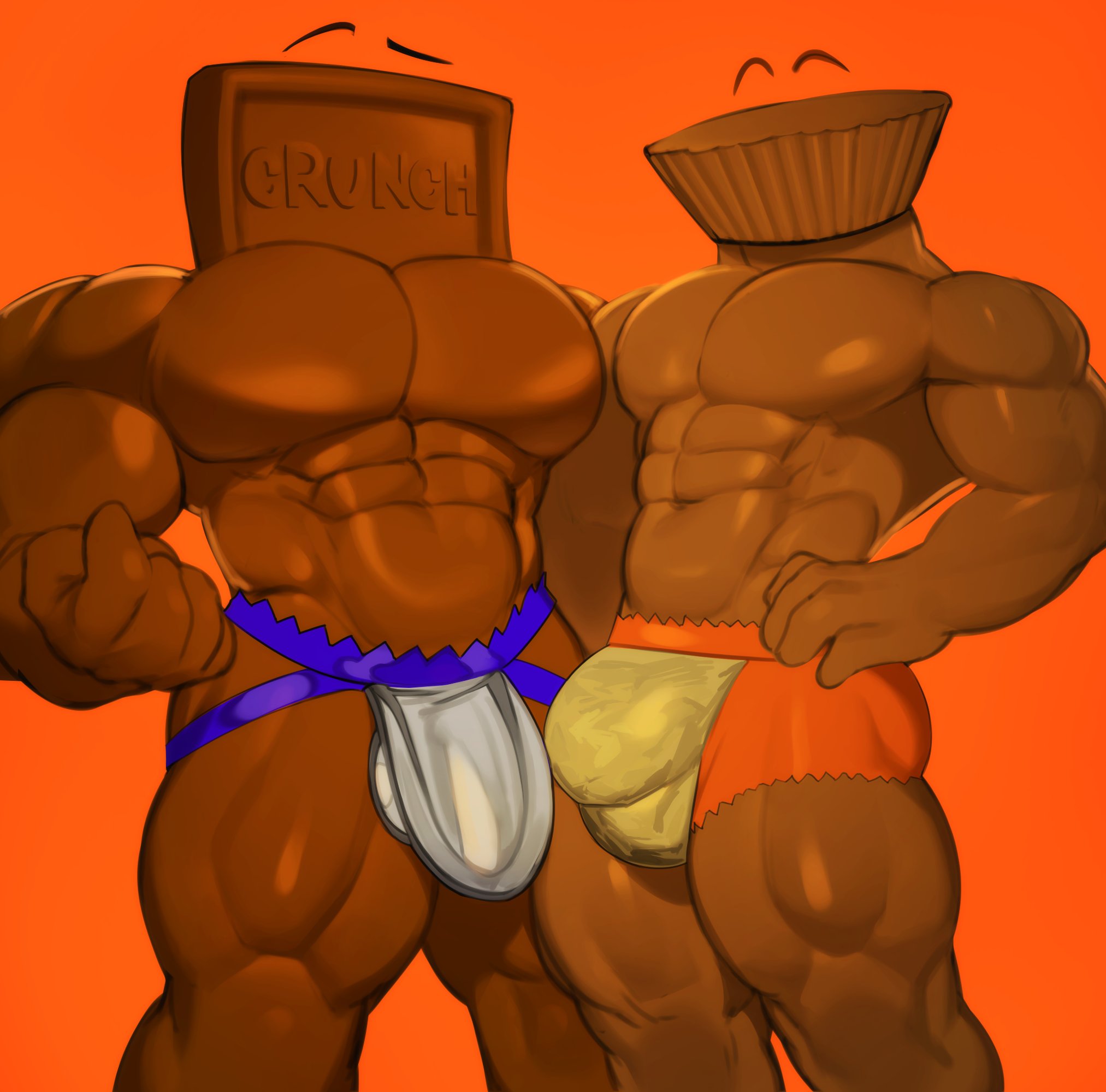2boys, bara, chocolate, gay, gay male, high quality, high resolution, humanoid male, jockstrap, kogito, male focus, male only, male/male, muscular male, nestle, reese's, underwear
