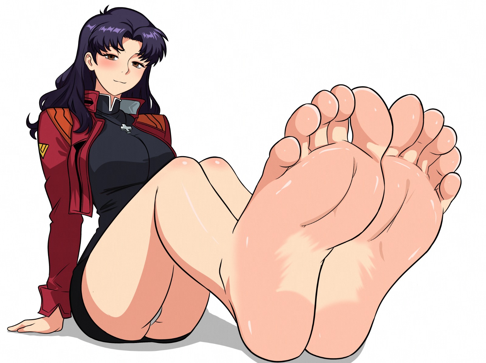 clothing, curvaceous, curvaceous female, curvaceous figure, curvy, curvy figure, curvy hips, ediczxon, feet, feet focus, female, female focus, female only, foot, foot fetish, long hair, misato katsuragi, neon genesis evangelion, purple hair
