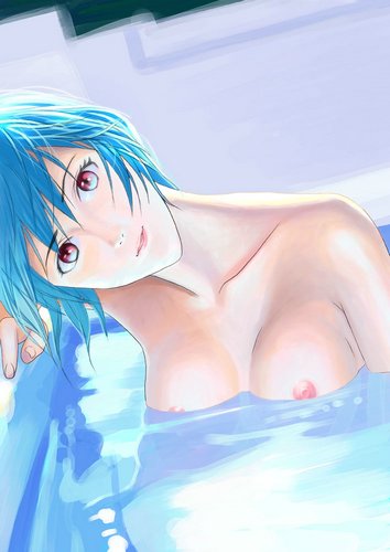 bath bathing blue_hair medium_breasts neon_genesis_evangelion nude red_eyes rei_ayanami smile tagme undercover_brothers water