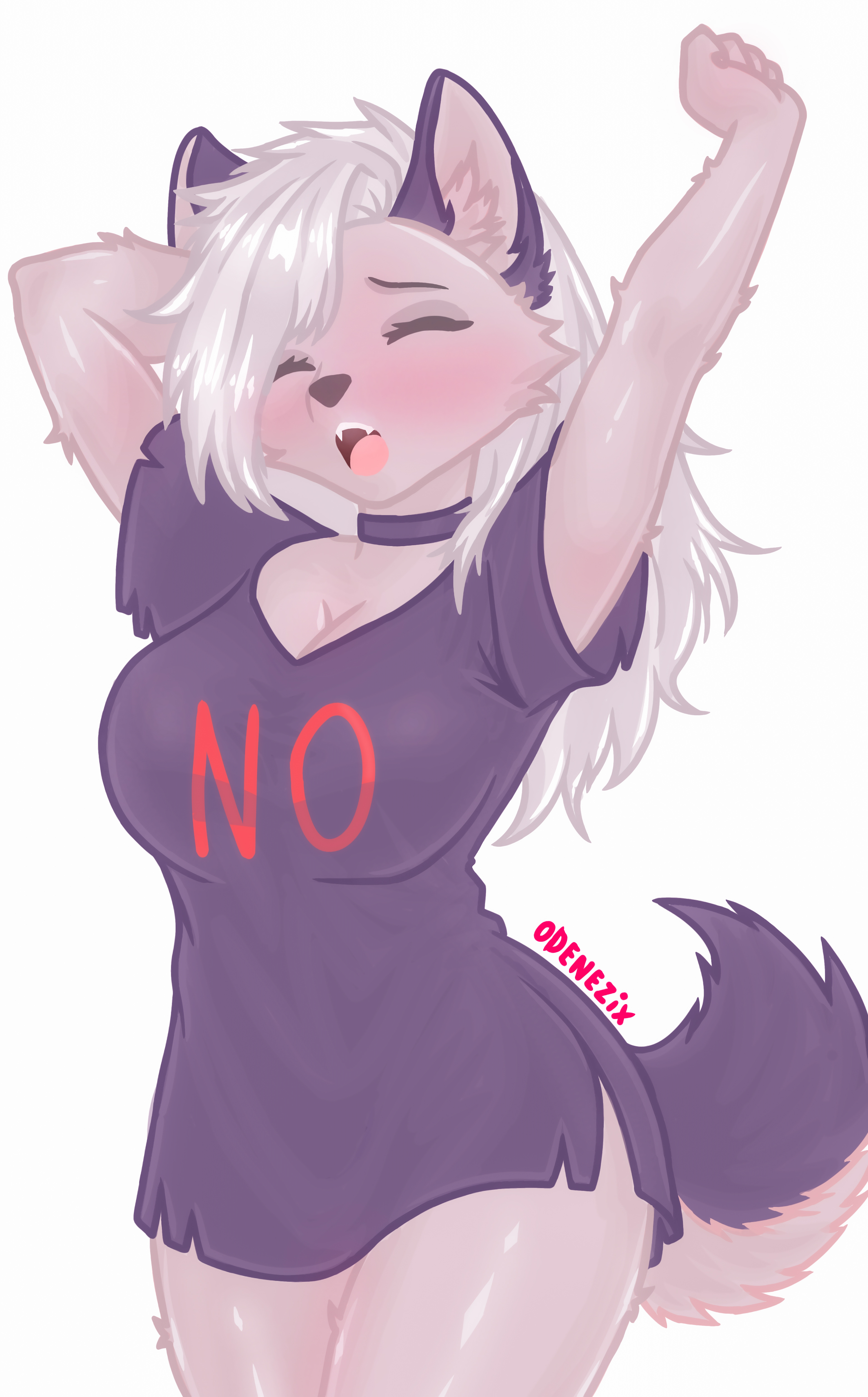 fur, furry, furry female, furry only, helluva boss, high quality, loona (helluva boss), odenezix, shirt, solo, t-shirt, t-shirt only, text on clothing, yawn, yawning
