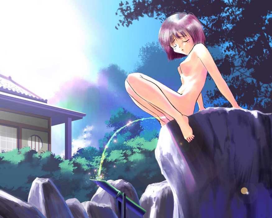 arm_support barefoot black_hair bob_cut closed_eyes completely_nude completely_nude_female female female_focus female_only garden japanese_garden nude nude_female outdoor_pee outdoors peeing peeing_on_object petite rock short_hair sitting sitting_on_rock sitting_pee solo solo_female solo_focus tagme tree urinating urinating_female urination urine urine_splatter urine_stream young