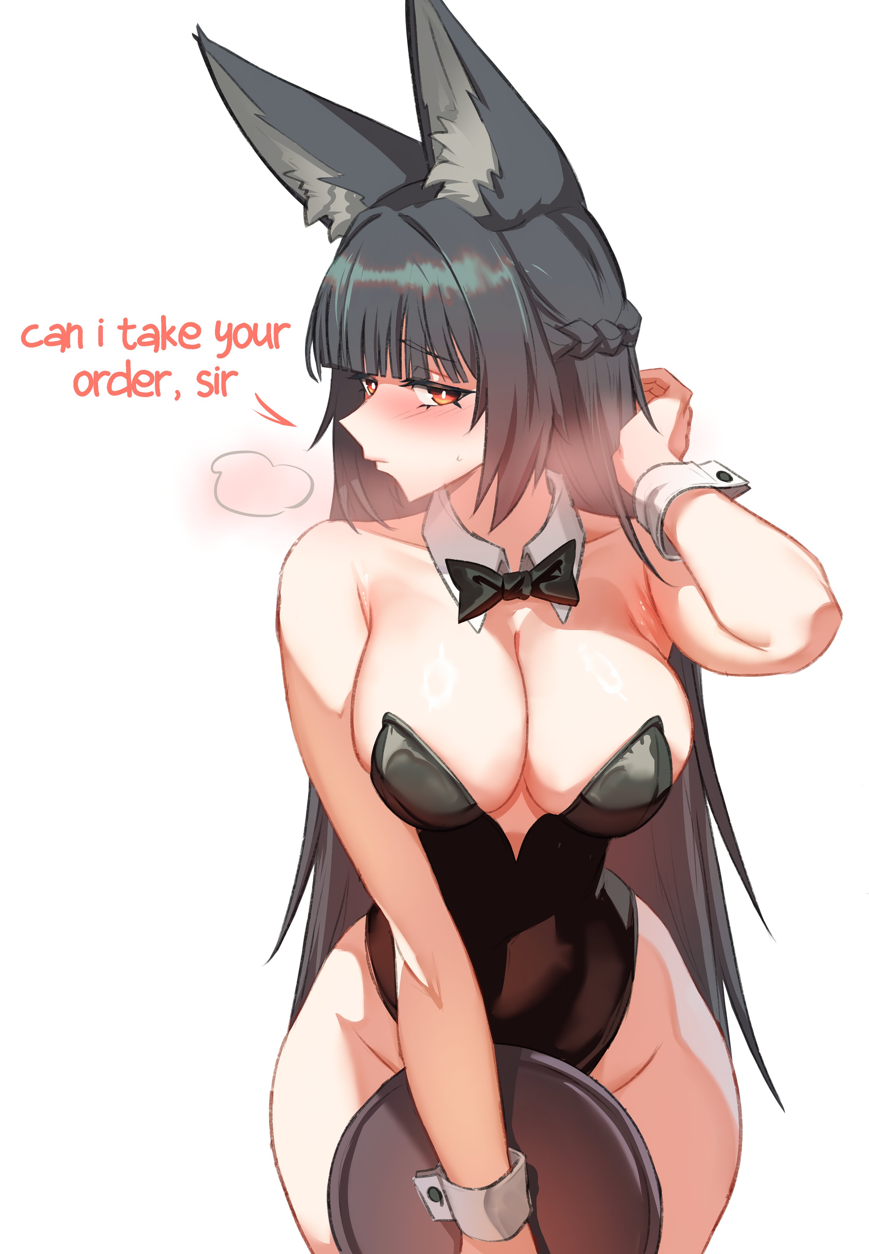 1girls, breasts, bunnysuit, female, female focus, female only, hoshimi miyabi, large breasts, light skin, light-skinned female, looking at viewer, onepen, solo, thick thighs, thighs, white background, wide hips, zenless zone zero