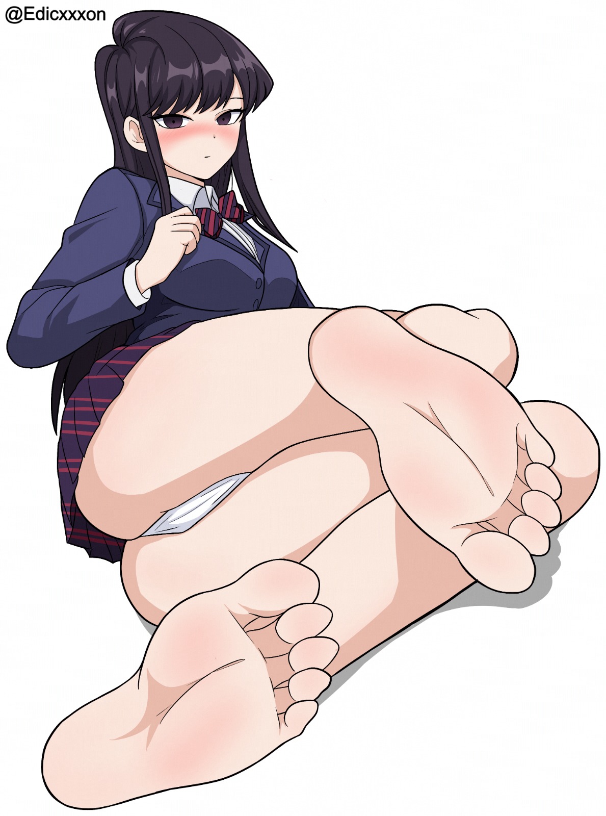 black hair, clothing, curvaceous, curvaceous female, curvaceous figure, curvy, curvy figure, curvy hips, ediczxon, feet, feet focus, female, female focus, female only, foot, foot fetish, komi shouko, komi-san wa komyushou desu, long hair, school uniform, uniform