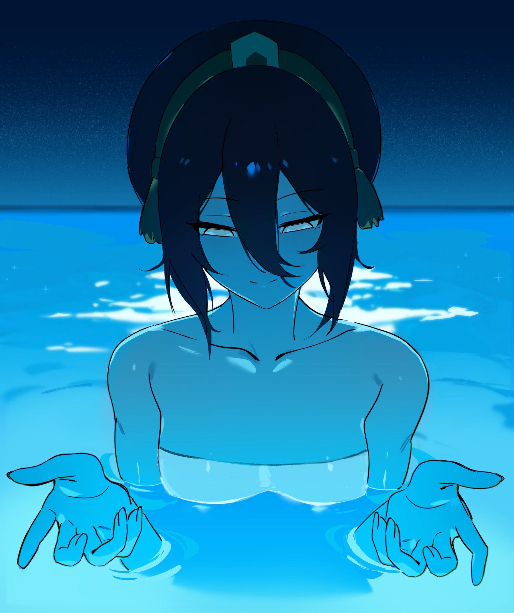 1girls, avatar the last airbender, breasts, chunniwa, female, i'll teach you everything (chainsaw man), reze in the pool (meme), tagme, the legend of aang, toph bei fong, tubetop, water