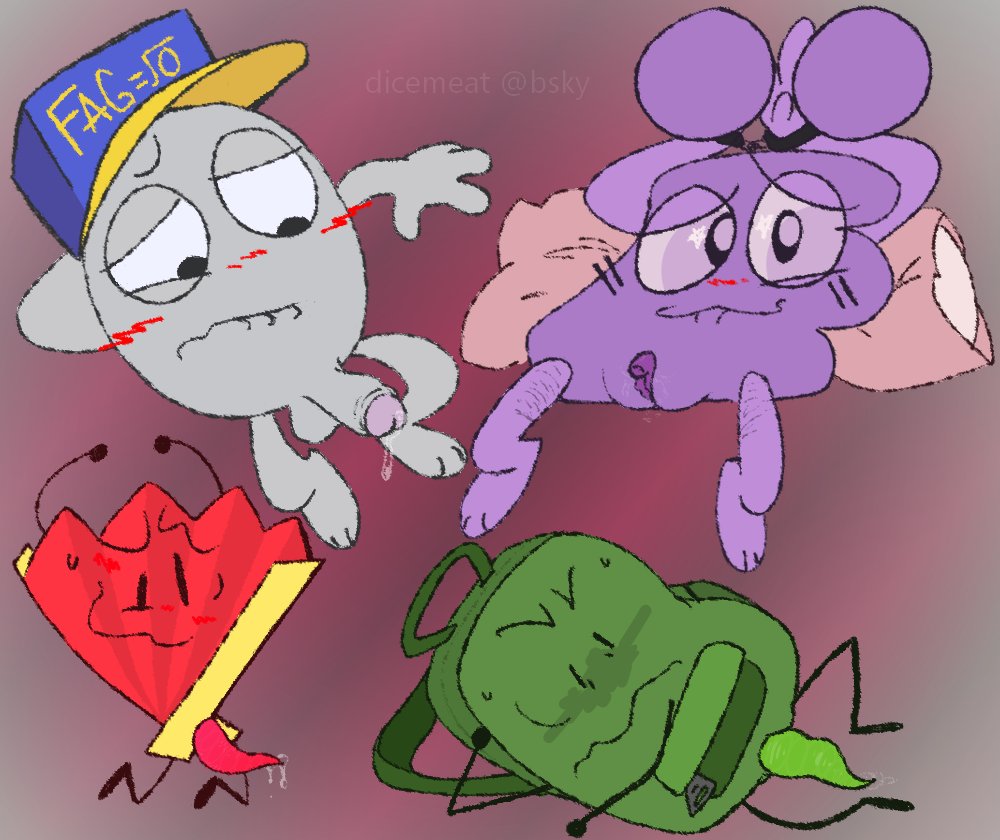adamation inc., adamationz, algebralien, animationepic, backpack, backpack (hfjone), balls, battle for dream island, bfdi, bfdia, blush, blush lines, blushing, cfmot, contest for a million of thousands, fan (ii), folding fan, genitals, hfj one, hfjone, ii, inanimate insanity, inanimate insanity (season 2), jacknjellify, jnj, liam plecak (hfjone), looking at viewer, male, object show, object show community, object shows, osc, penis, precum, precum drip, pussy, tentacle, tentacle dick, tentacle penis, testicles, x finds out his value, xfohv, yoshka (cfmot), zero (bfdi)