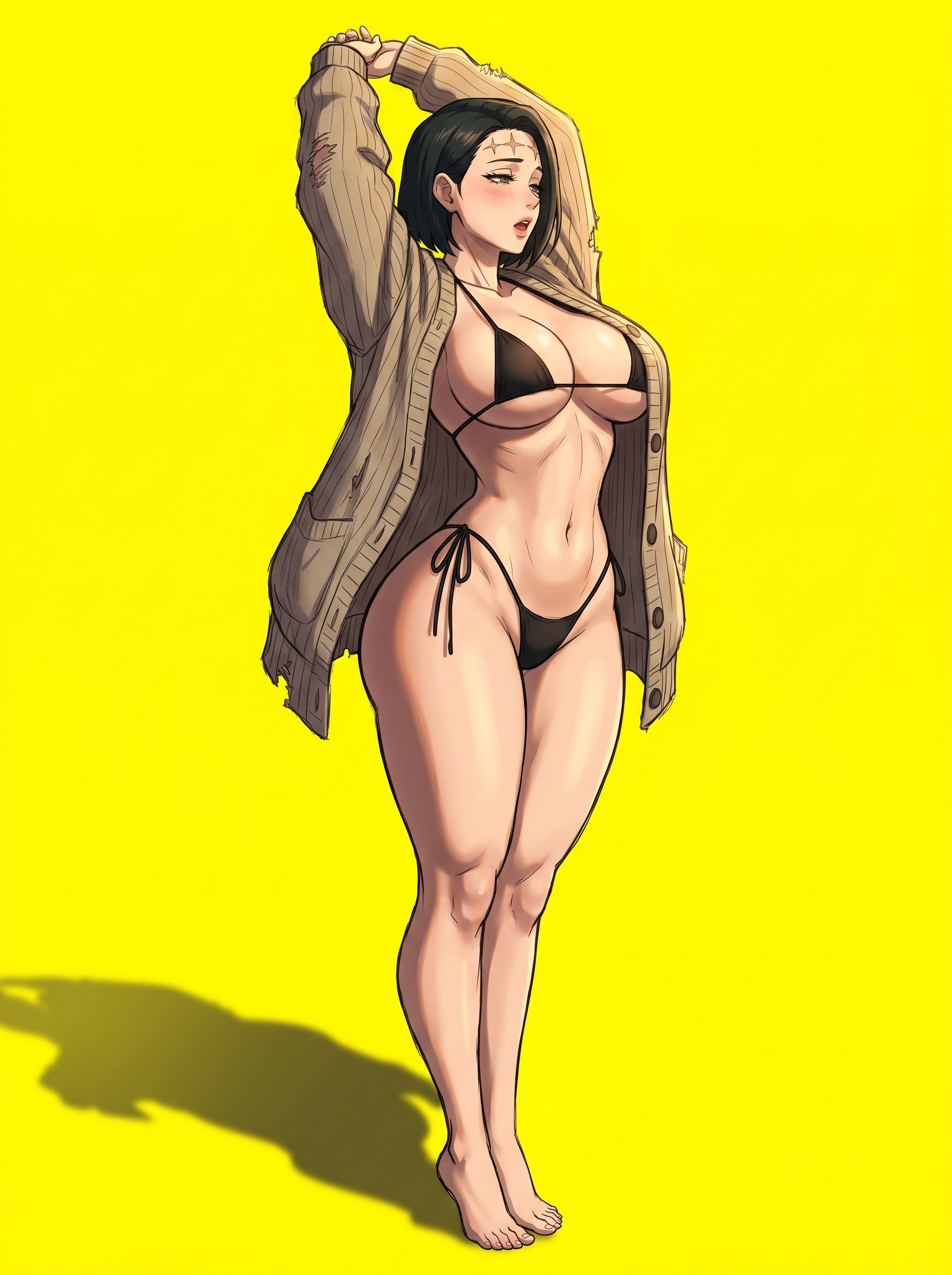 1girls, 2d, 2d (artwork), absurd res, barely contained, bikini, bikini top, curvy body, curvy female, curvy figure, curvy hips, curvy milf, dewspire, feet, feet together, female, female focus, hi res, high resolution, hourglass figured female, itadori kaori, jujutsu kaisen, kenjaku, looking pleasured, milf, pleasure face, scar, standing, straining clothing, suggestive gesture, suggestive look, suggestive pose, suggestive smile, thick ass, thick legs, thick thighs, tight bikini, tight swimsuit, tight swimwear, toned belly, tongue, tongue out, wide hipped female, wide hips