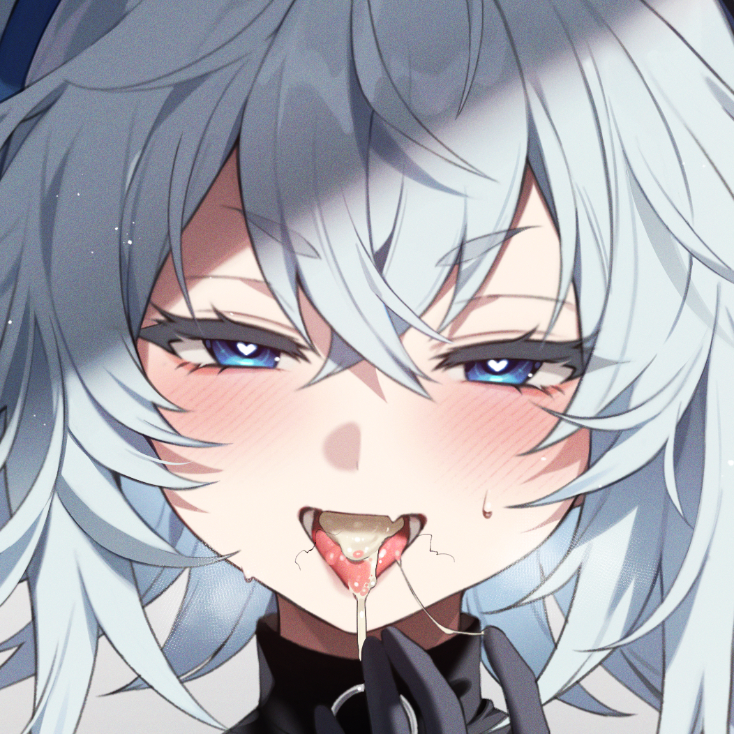 bechu blue_hair braid crossed_bangs cum cum_in_mouth cum_string eye_symbol female girls'_frontline gloves hair_ornament half_gloves heart heart-shaped_pupils light_blue_hair messy_hair open_mouth pa-15_(girls'_frontline) paid_reward_available revision solo stray_pubic_hair symbol-shaped_pupils twin_braids