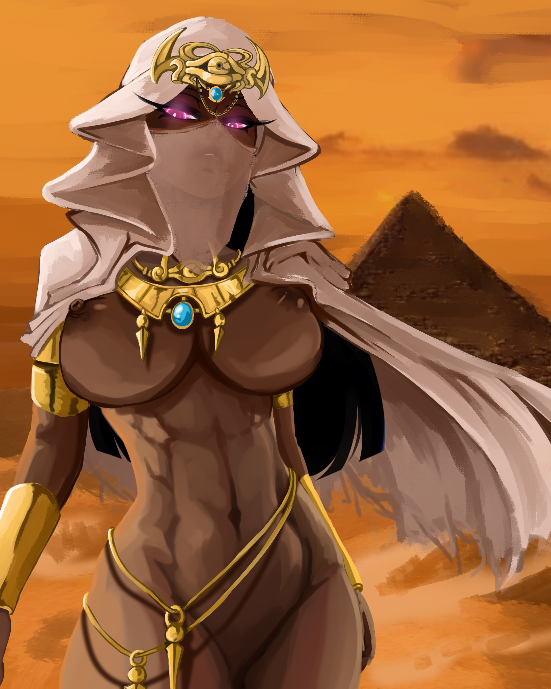 1girls, accessory, big breasts, black hair, breasts, dark skin, dark-skinned female, egyptian, egyptian female, female, gold jewelry, ishizu ishtar, isis ishtar, jewelry, purple eyes, sand, skarpleassure, solo, solo female, solo focus, yu-gi-oh!, yu-gi-oh! duel monsters, yuu-gi-ou duel monsters