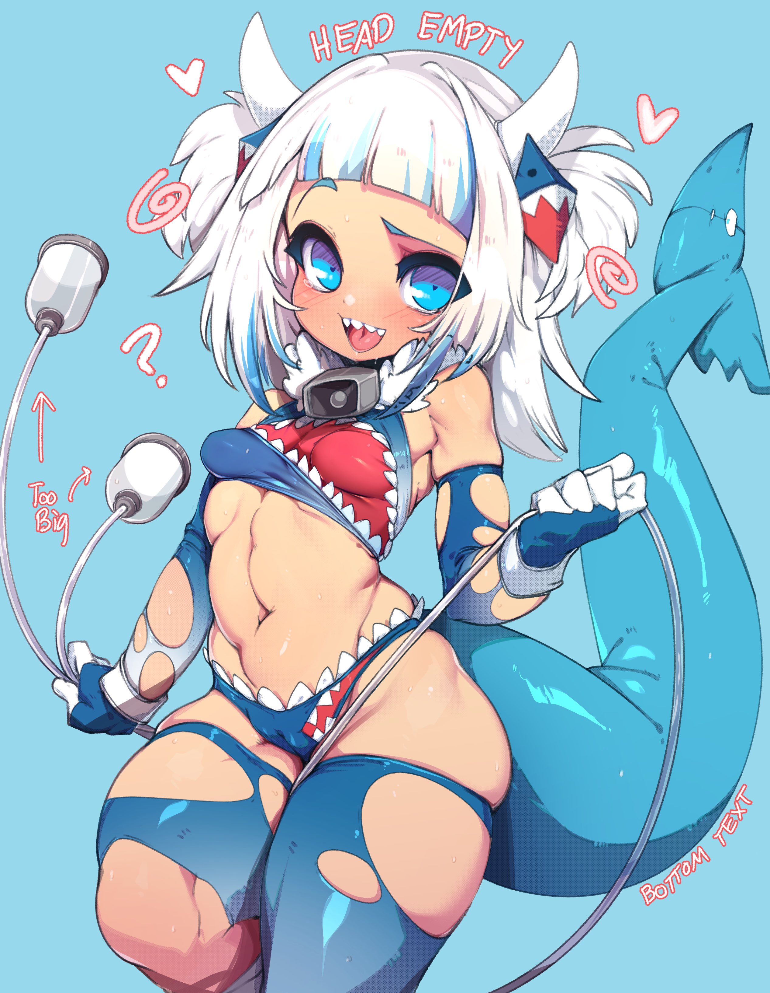 breasts, female, gawr gura, hololive, hololive english, hololive myth, milking machine, shark girl, shark tail, skimpy clothes, slugbox, small boobs, small breasts, virtual youtuber